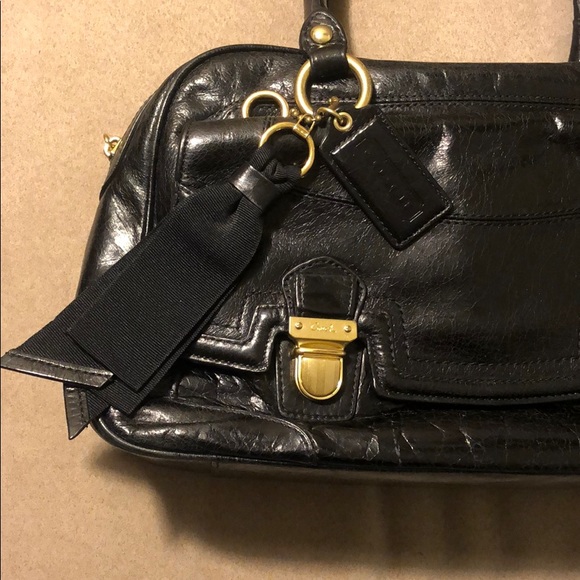 🎉🥳 HP!! Coach poppy satchel bag black with pink lining - Picture 5 of 16